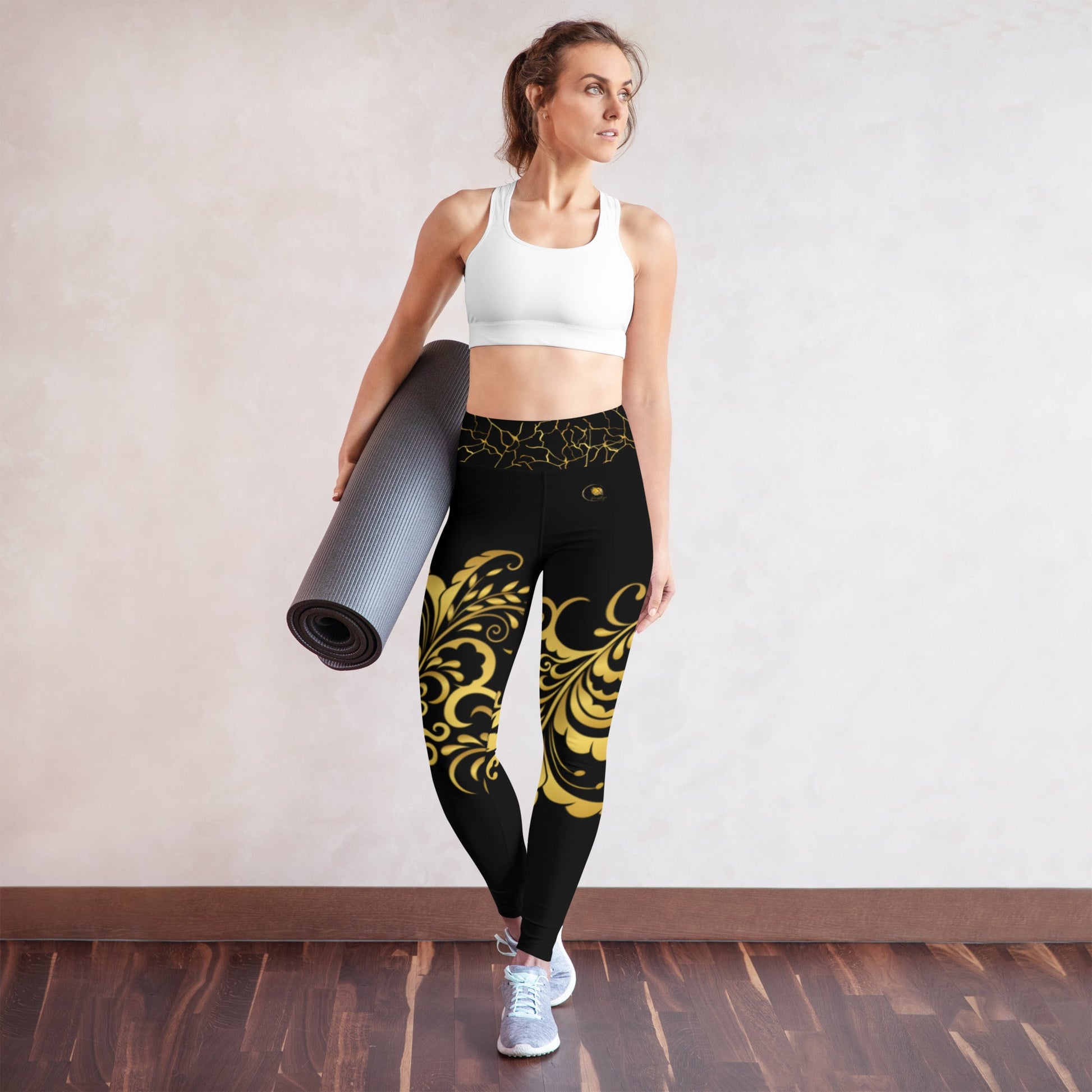 Legging de Yoga Prestige™ Noir et Or Floraison - Prestige SXM