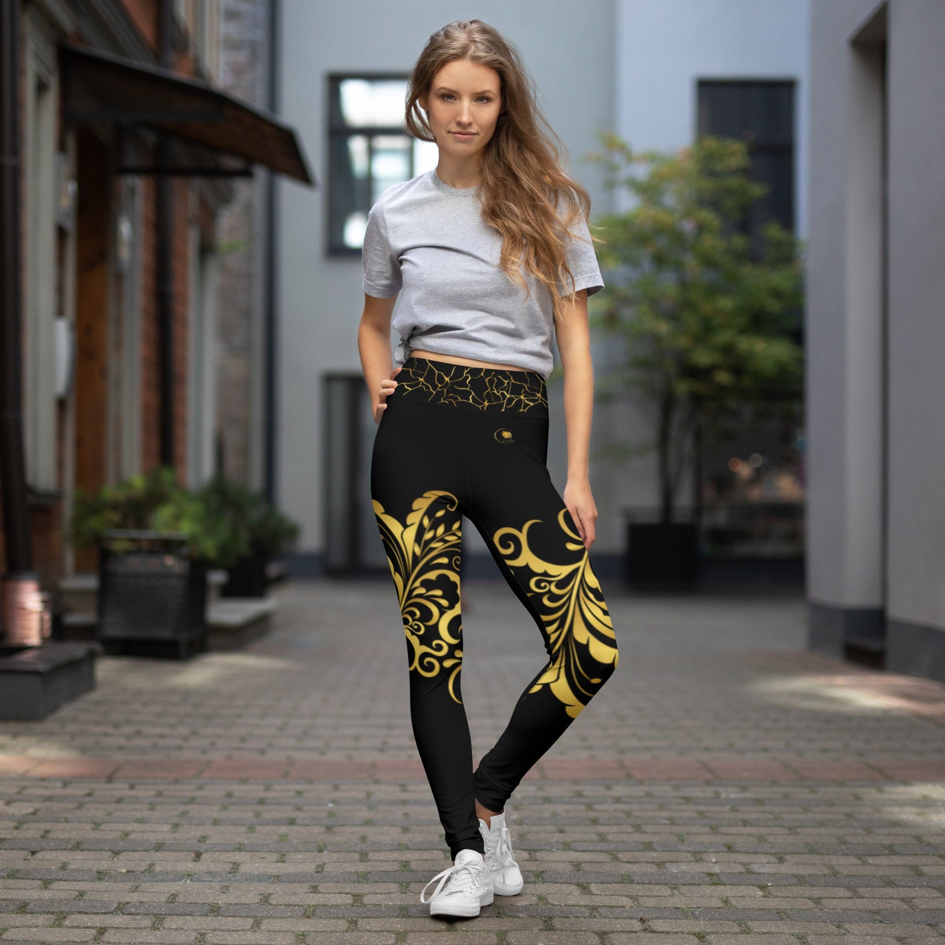 Legging de Yoga Prestige™ Noir et Or Floraison - Prestige SXM
