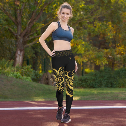 Legging de Yoga Prestige™ Noir et Or Floraison - Prestige SXM