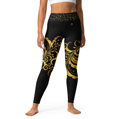 Legging de Yoga Prestige™ Noir et Or Floraison - Prestige SXM