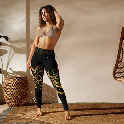 Legging de Yoga Prestige™ Noir et Or Floraison - Prestige SXM
