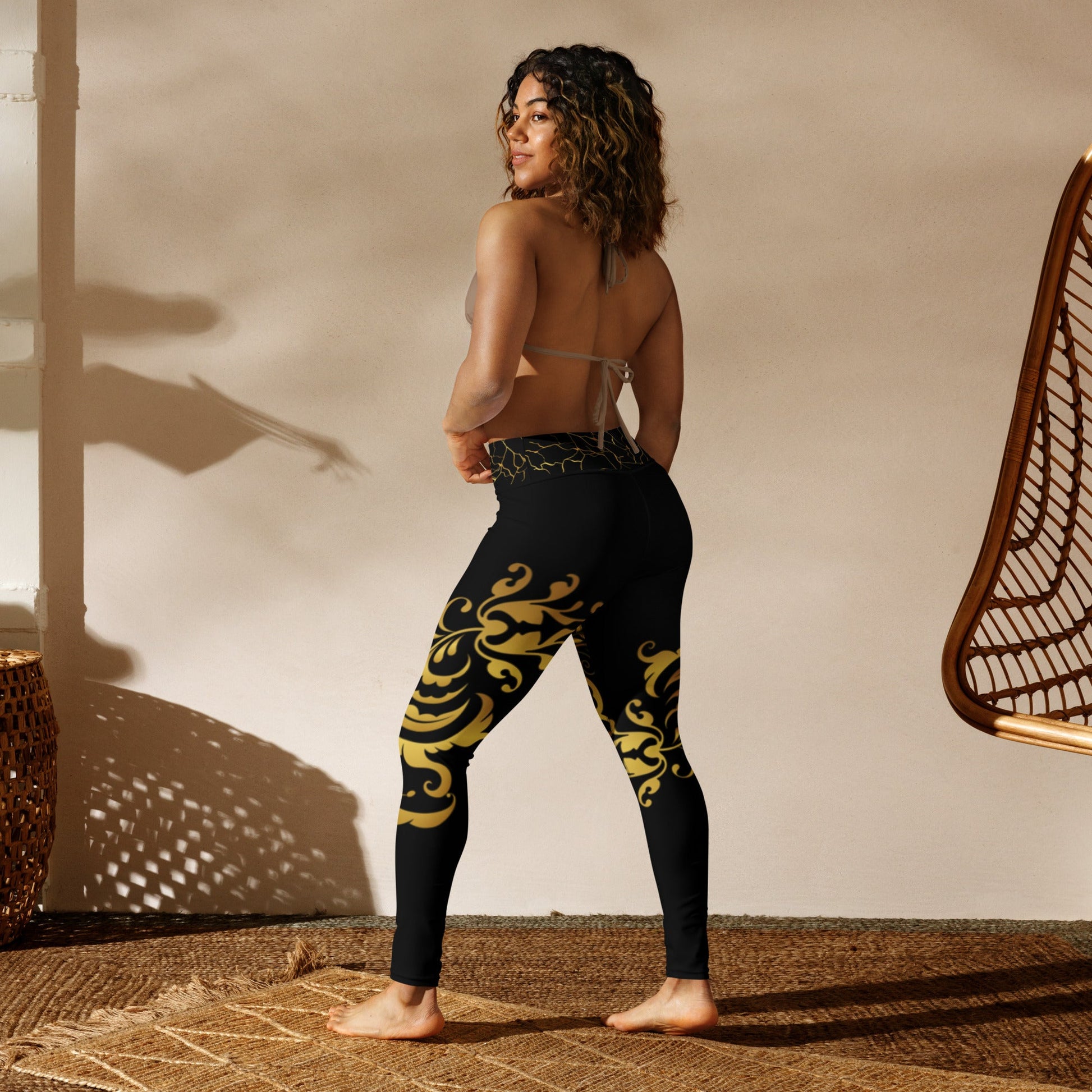 Legging de Yoga Prestige™ Noir et Or Floraison - Prestige SXM