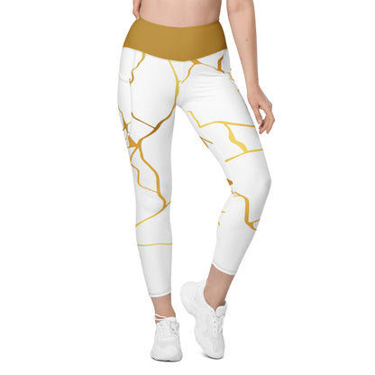 Leggings avec poches Prestige™ Blanc/Or et Or Filament - Prestige SXM