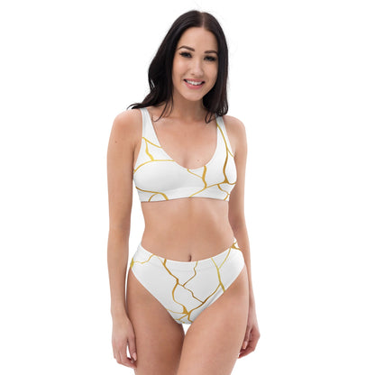 Maillot de bain 2 pièces éco - responsable taille haute Prestige™ Filament Blanc et Or - Prestige SXM