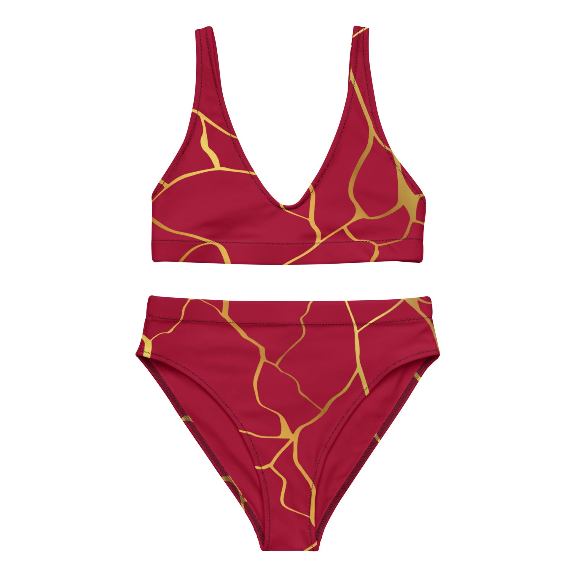 Maillot de bain 2 pièces éco - responsable taille haute Prestige™ Filament Vin et Or - Prestige SXM