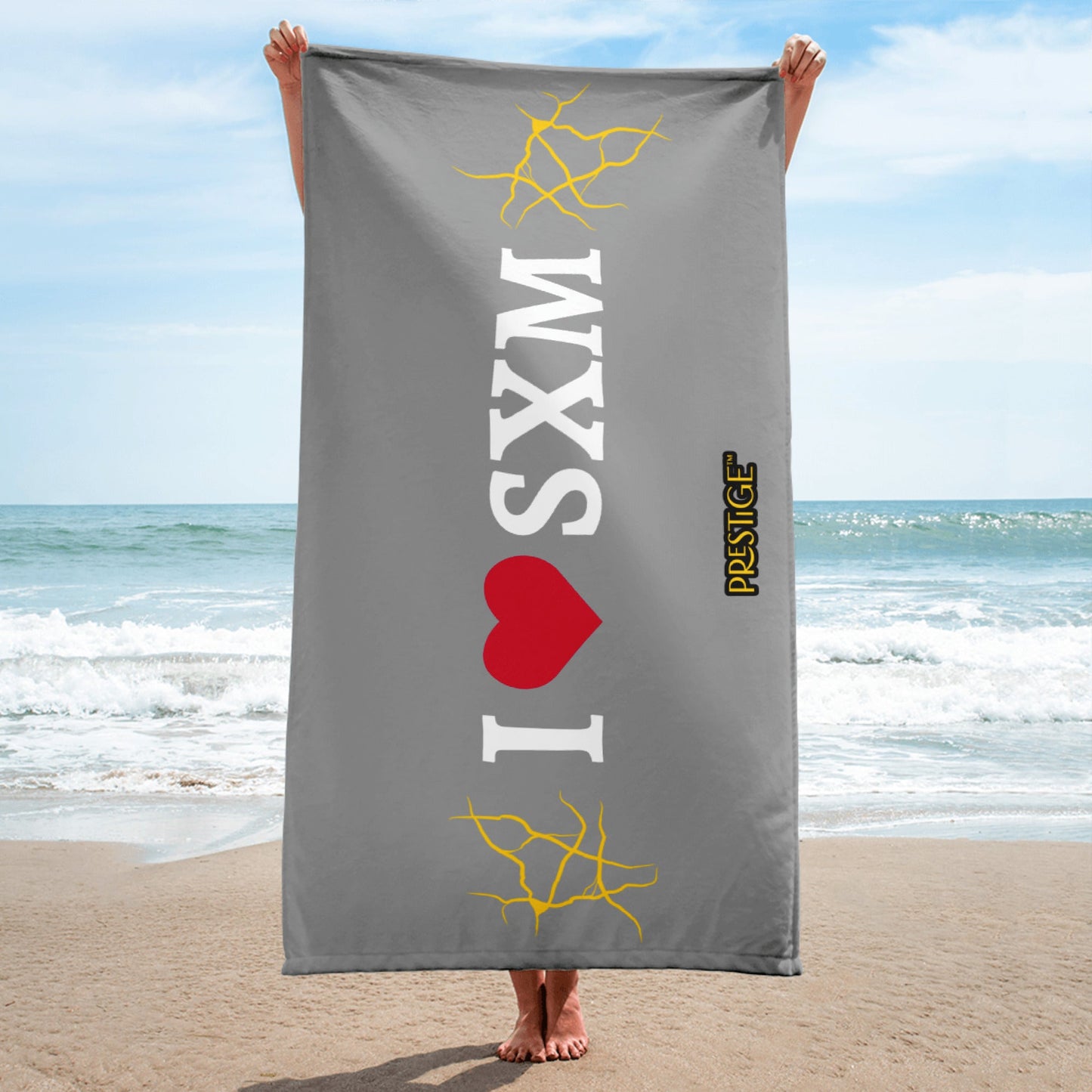 Serviette LOVE SXM Prestige SXM Gris Clair et Or - serviette