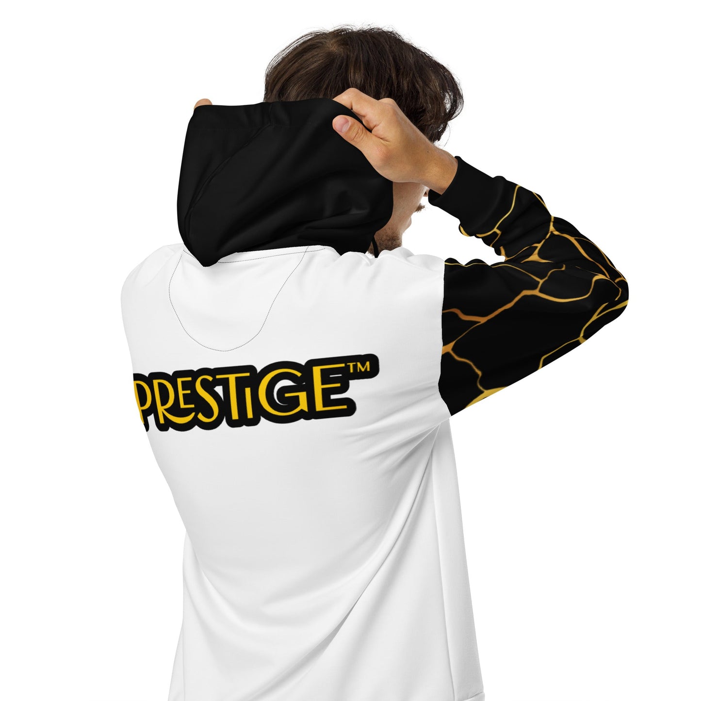 Sweat à capuche zippé unisexe Prestige™ Blanc Noir et Or Filament - Prestige SXM