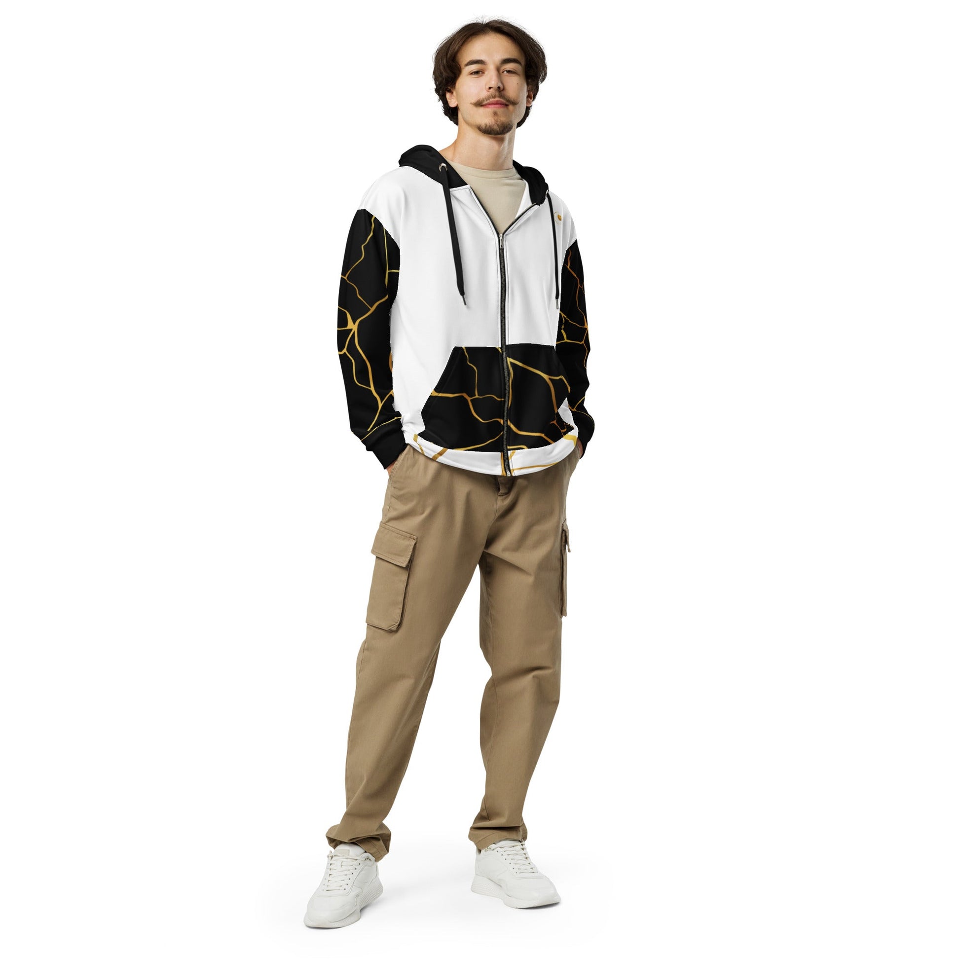 Sweat à capuche zippé unisexe Prestige™ Blanc Noir et Or Filament - Prestige SXM