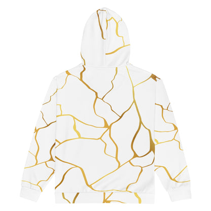 Sweat à capuche zippé unisexe Prestige™ Blanc & Or Filament - Prestige SXM