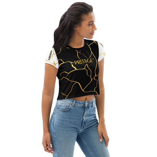 T-shirt Crop - Top Prestige™ Noir Blanc & Or Filament - Prestige SXM